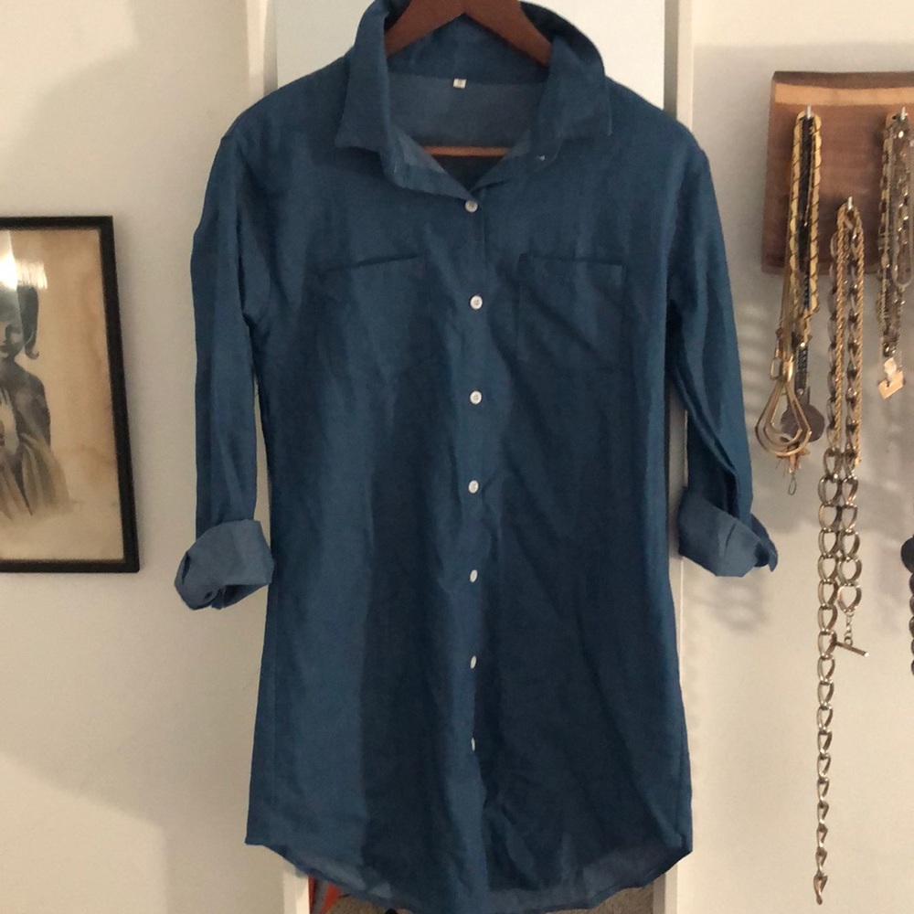 Denim mini shirt dress